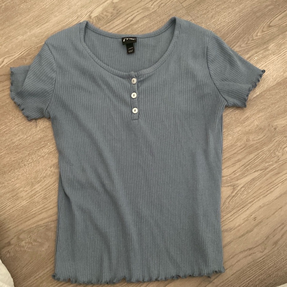 Blue button-down T-shirt, kids large